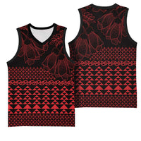 Red Taniko Kowhaiwhai Tukutuku Motif Basketball Jersey - Polynesian Pride