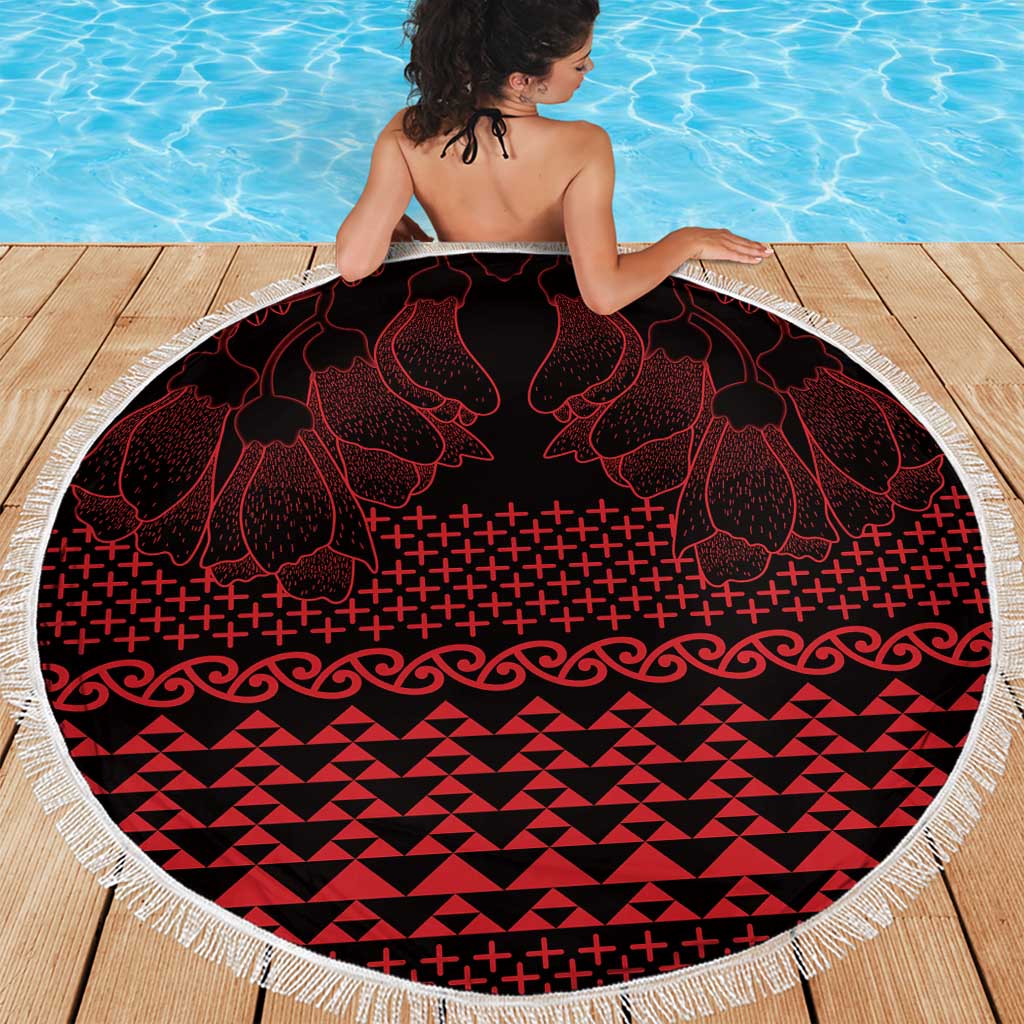 Red Taniko Kowhaiwhai Tukutuku Motif Beach Blanket