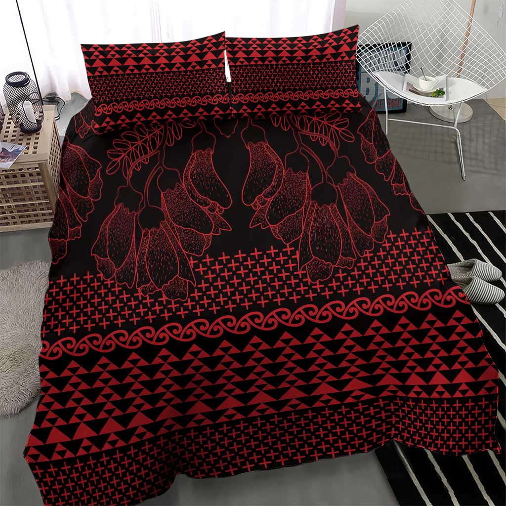 Red Taniko Kowhaiwhai Tukutuku Motif Bedding Set