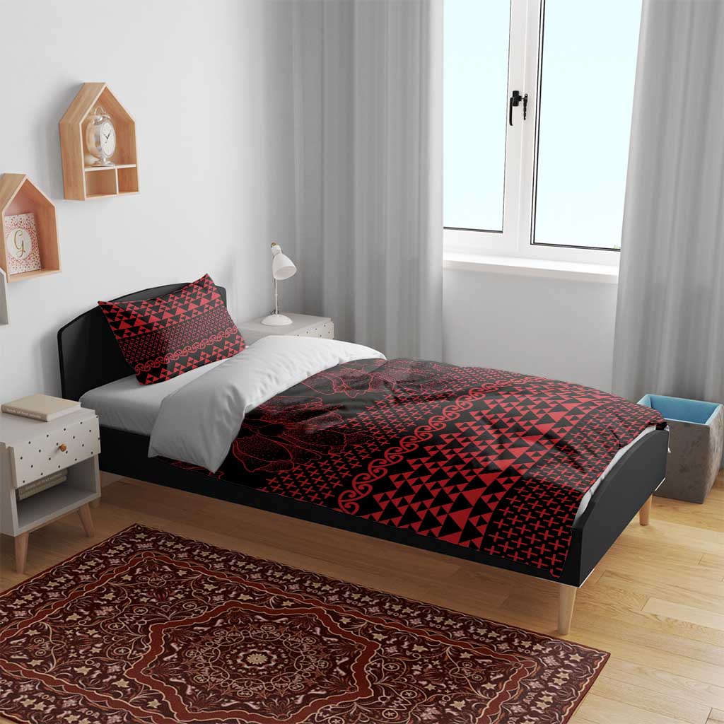 Red Taniko Kowhaiwhai Tukutuku Motif Bedding Set