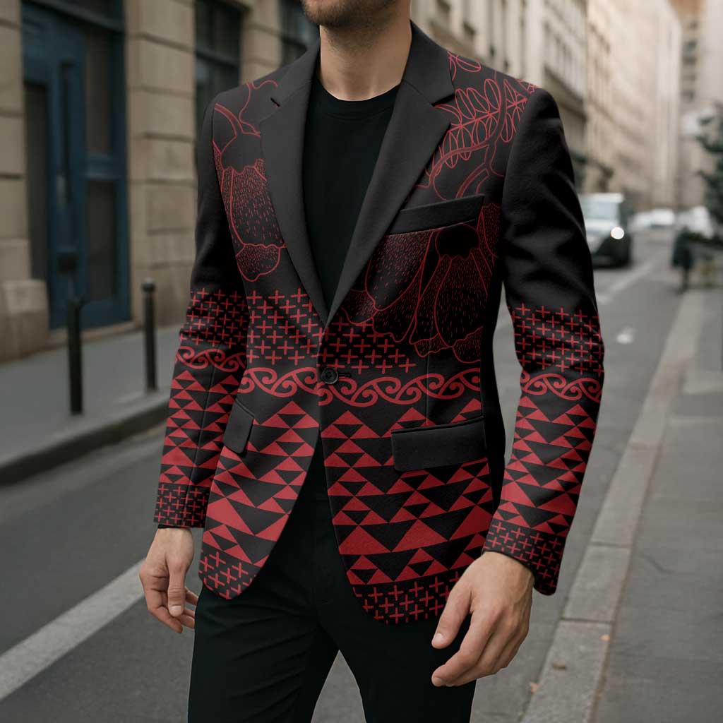 Red Taniko Kowhaiwhai Tukutuku Motif Blazer - Polynesian Pride
