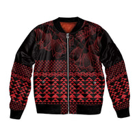 Red Taniko Kowhaiwhai Tukutuku Motif Bomber Jacket LT9 Unisex Red - Polynesian Pride