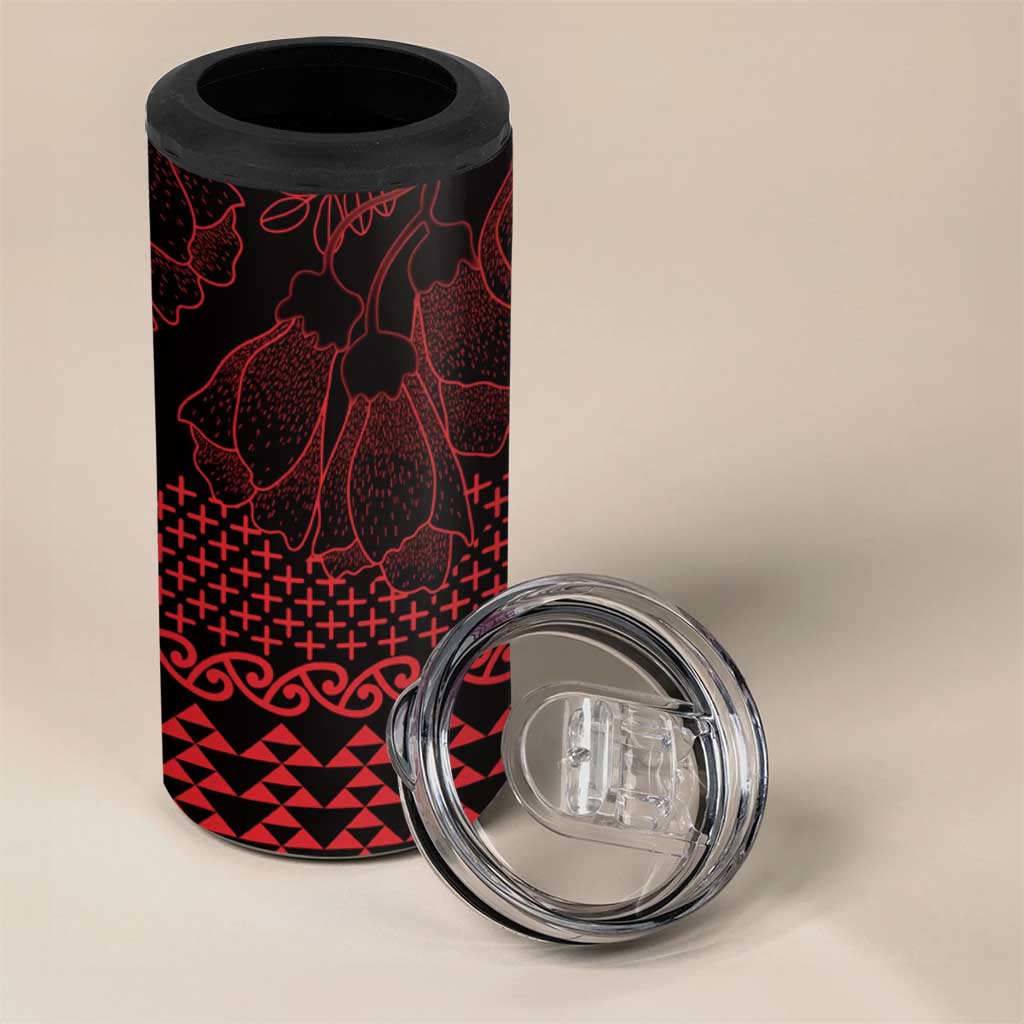 Red Taniko Kowhaiwhai Tukutuku Motif 4 in 1 Can Cooler Tumbler
