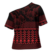 Red Taniko Kowhaiwhai Tukutuku Motif Cross Shoulder Shirt - Polynesian Pride