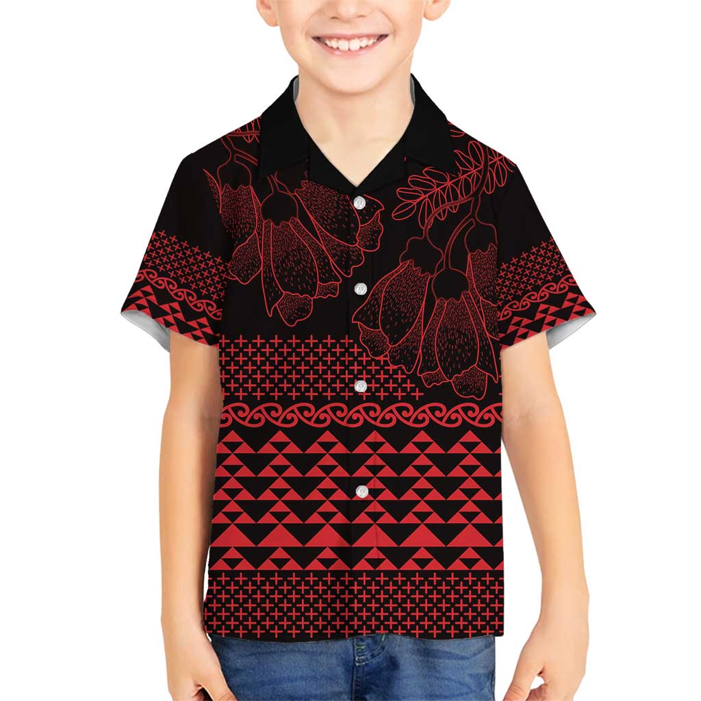 Red Taniko Kowhaiwhai Tukutuku Motif Family Matching Long Sleeve Bodycon Dress and Hawaiian Shirt LT9 Son's Shirt Red - Polynesian Pride