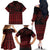 Red Taniko Kowhaiwhai Tukutuku Motif Family Matching Off The Shoulder Long Sleeve Dress and Hawaiian Shirt