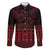 Red Taniko Kowhaiwhai Tukutuku Motif Family Matching Off The Shoulder Long Sleeve Dress and Hawaiian Shirt