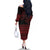 Red Taniko Kowhaiwhai Tukutuku Motif Family Matching Off The Shoulder Long Sleeve Dress and Hawaiian Shirt