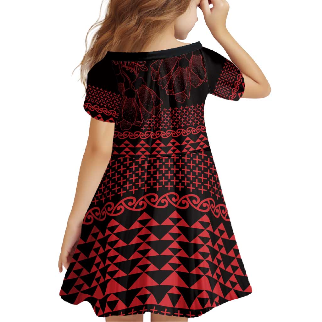 Red Taniko Kowhaiwhai Tukutuku Motif Family Matching Short Sleeve Bodycon Dress and Hawaiian Shirt LT9 - Polynesian Pride