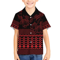 Red Taniko Kowhaiwhai Tukutuku Motif Family Matching Short Sleeve Bodycon Dress and Hawaiian Shirt LT9 Son's Shirt Red - Polynesian Pride