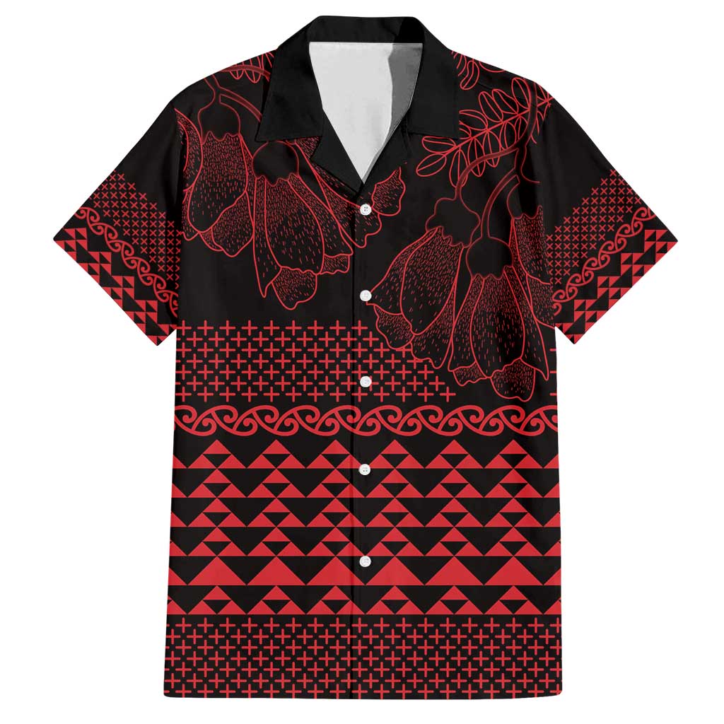 Red Taniko Kowhaiwhai Tukutuku Motif Family Matching Summer Maxi Dress and Hawaiian Shirt