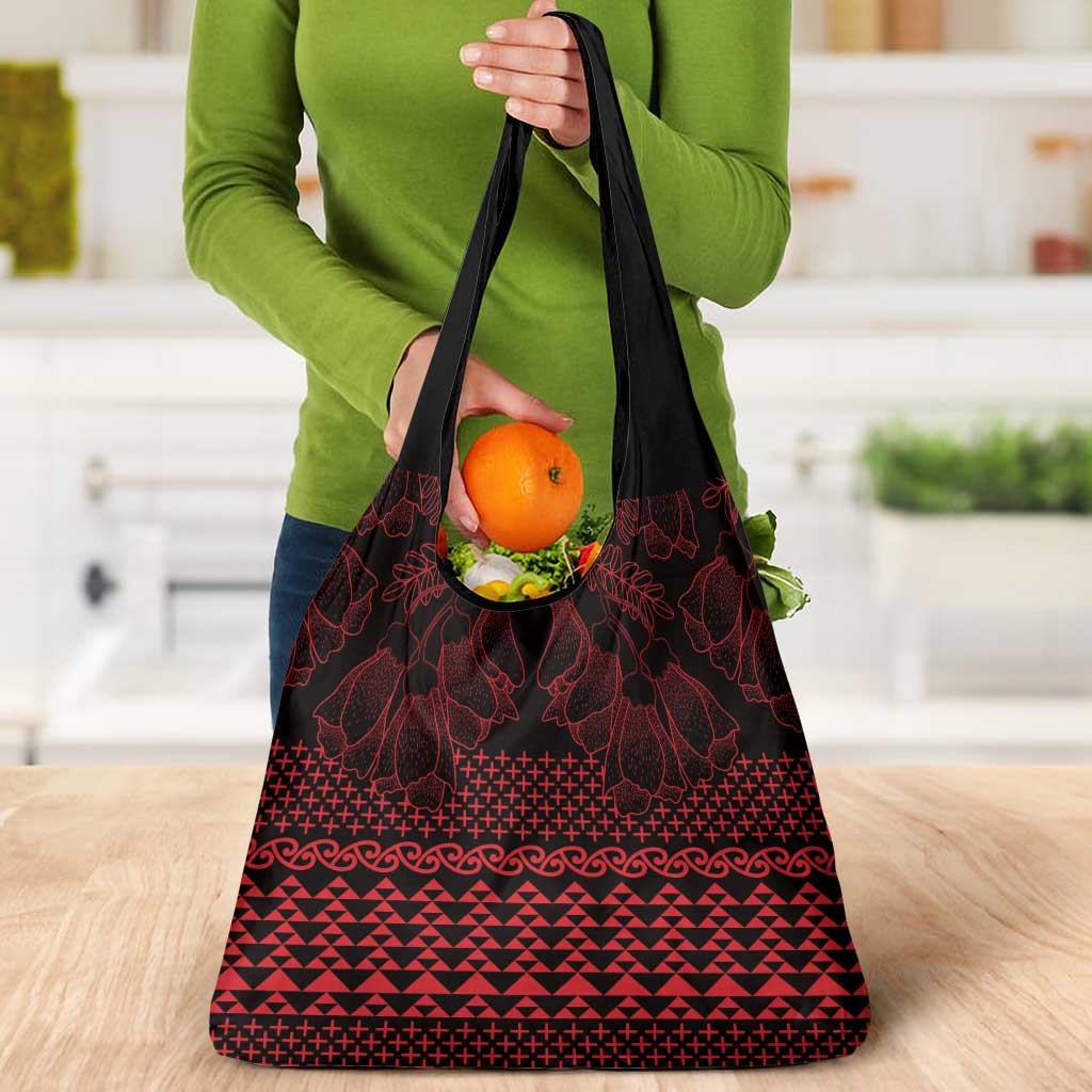 Red Taniko Kowhaiwhai Tukutuku Motif Grocery Bag