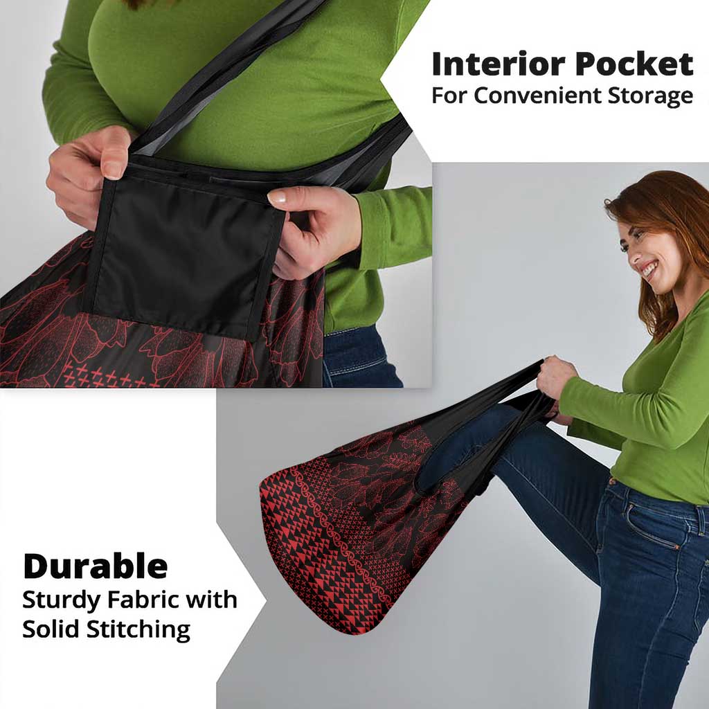 Red Taniko Kowhaiwhai Tukutuku Motif Grocery Bag