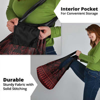 Red Taniko Kowhaiwhai Tukutuku Motif Grocery Bag