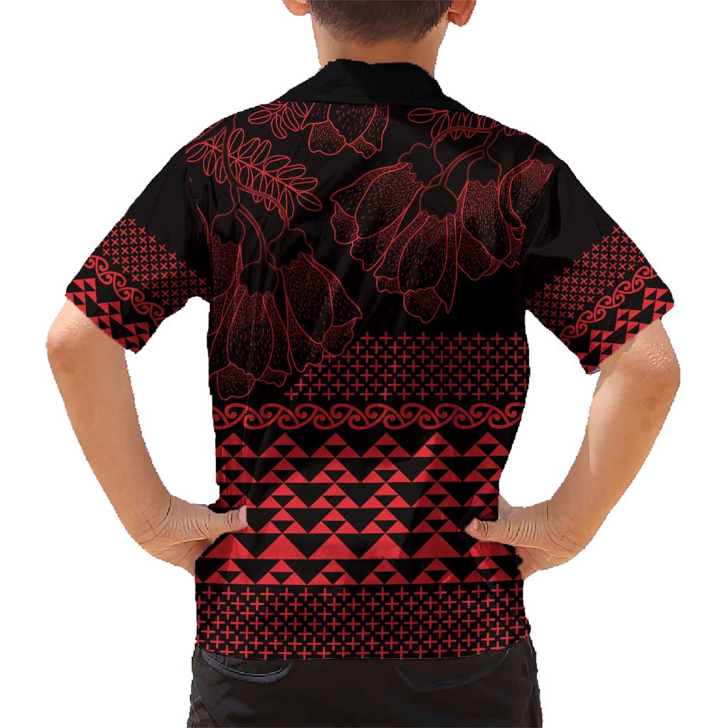 Red Taniko Kowhaiwhai Tukutuku Motif Hawaiian Shirt