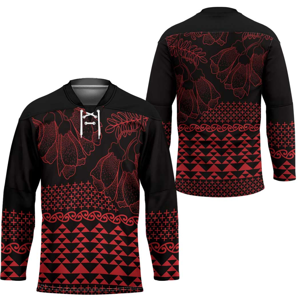 Red Taniko Kowhaiwhai Tukutuku Motif Hockey Jersey - Polynesian Pride