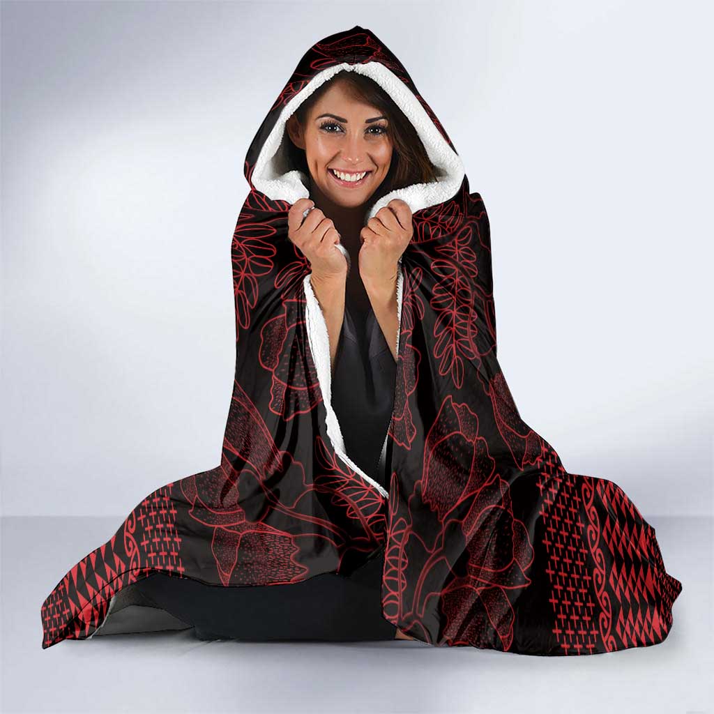 Red Taniko Kowhaiwhai Tukutuku Motif Hooded Blanket