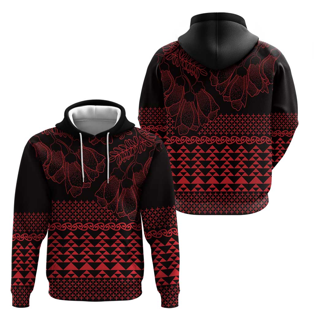 Red Taniko Kowhaiwhai Tukutuku Motif Hoodie