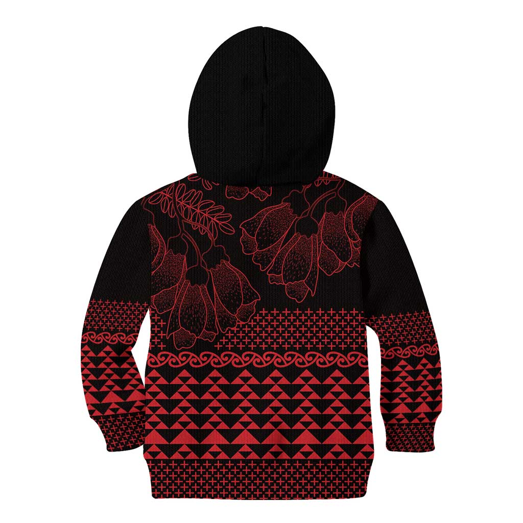 Red Taniko Kowhaiwhai Tukutuku Motif Kid Hoodie