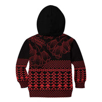 Red Taniko Kowhaiwhai Tukutuku Motif Kid Hoodie