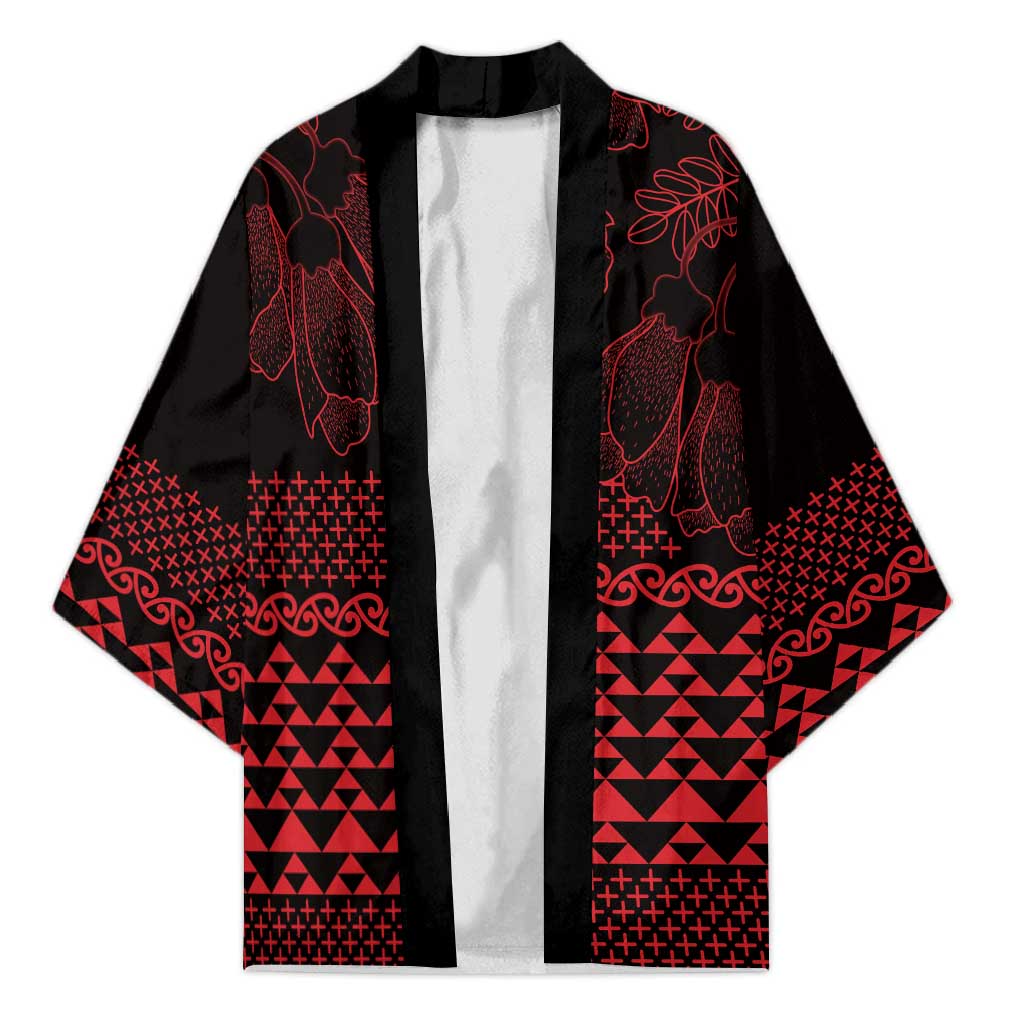 Red Taniko Kowhaiwhai Tukutuku Motif Kimono - Polynesian Pride