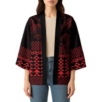 Red Taniko Kowhaiwhai Tukutuku Motif Kimono - Polynesian Pride