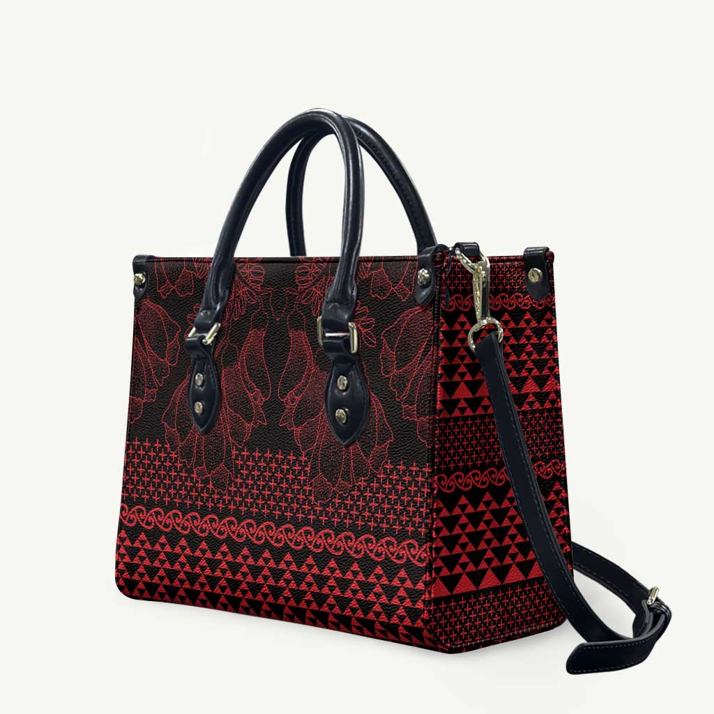 Red Taniko Kowhaiwhai Tukutuku Motif Leather Bag LT9 Red - Polynesian Pride