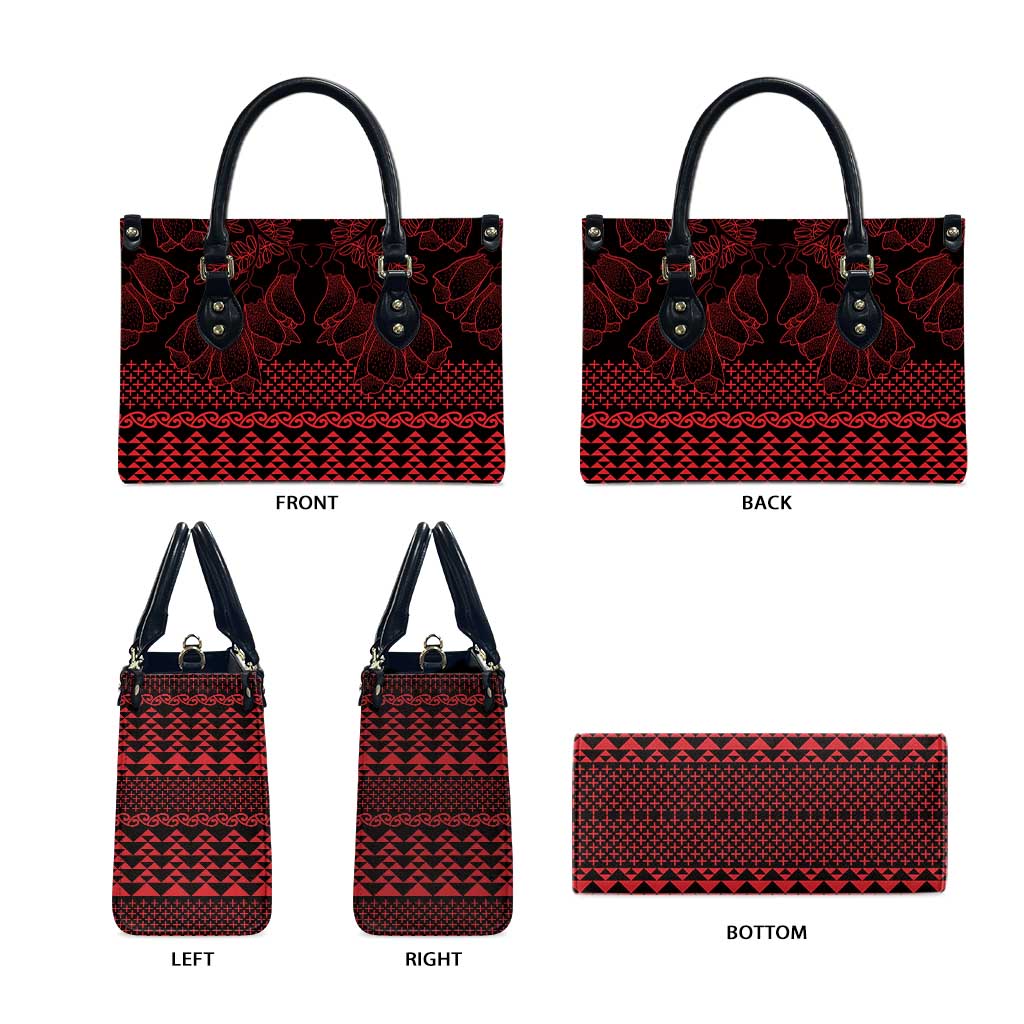 Red Taniko Kowhaiwhai Tukutuku Motif Leather Bag - Polynesian Pride