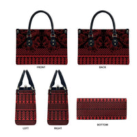 Red Taniko Kowhaiwhai Tukutuku Motif Leather Bag - Polynesian Pride