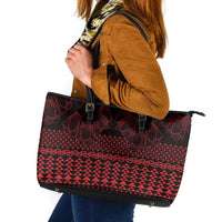Red Taniko Kowhaiwhai Tukutuku Motif Leather Tote Bag