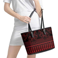 Red Taniko Kowhaiwhai Tukutuku Motif Leather Tote Bag
