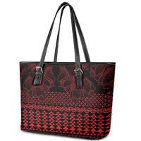 Red Taniko Kowhaiwhai Tukutuku Motif Leather Tote Bag