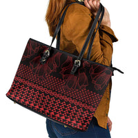 Red Taniko Kowhaiwhai Tukutuku Motif Leather Tote Bag