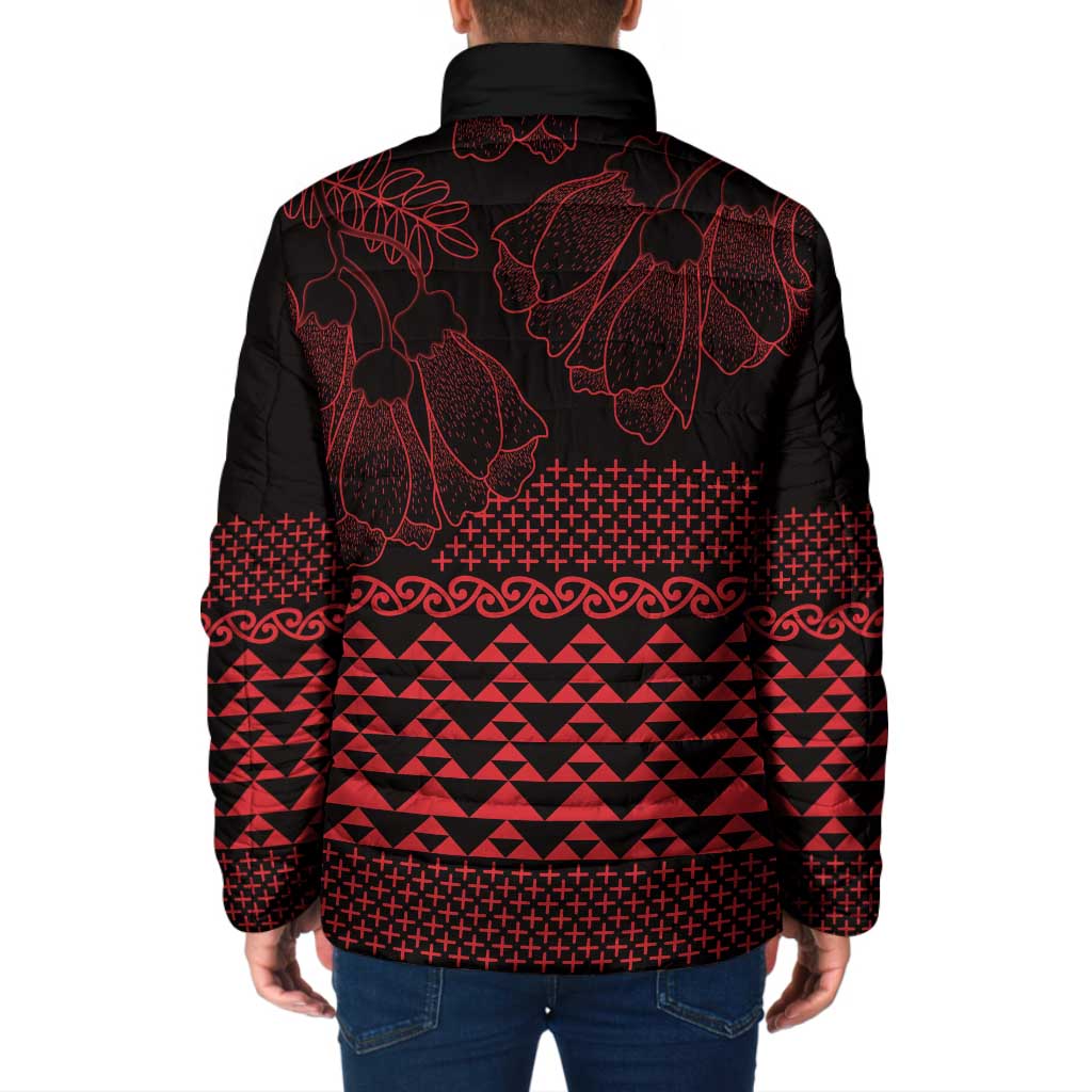 Red Taniko Kowhaiwhai Tukutuku Motif Padded Jacket LT9 - Polynesian Pride