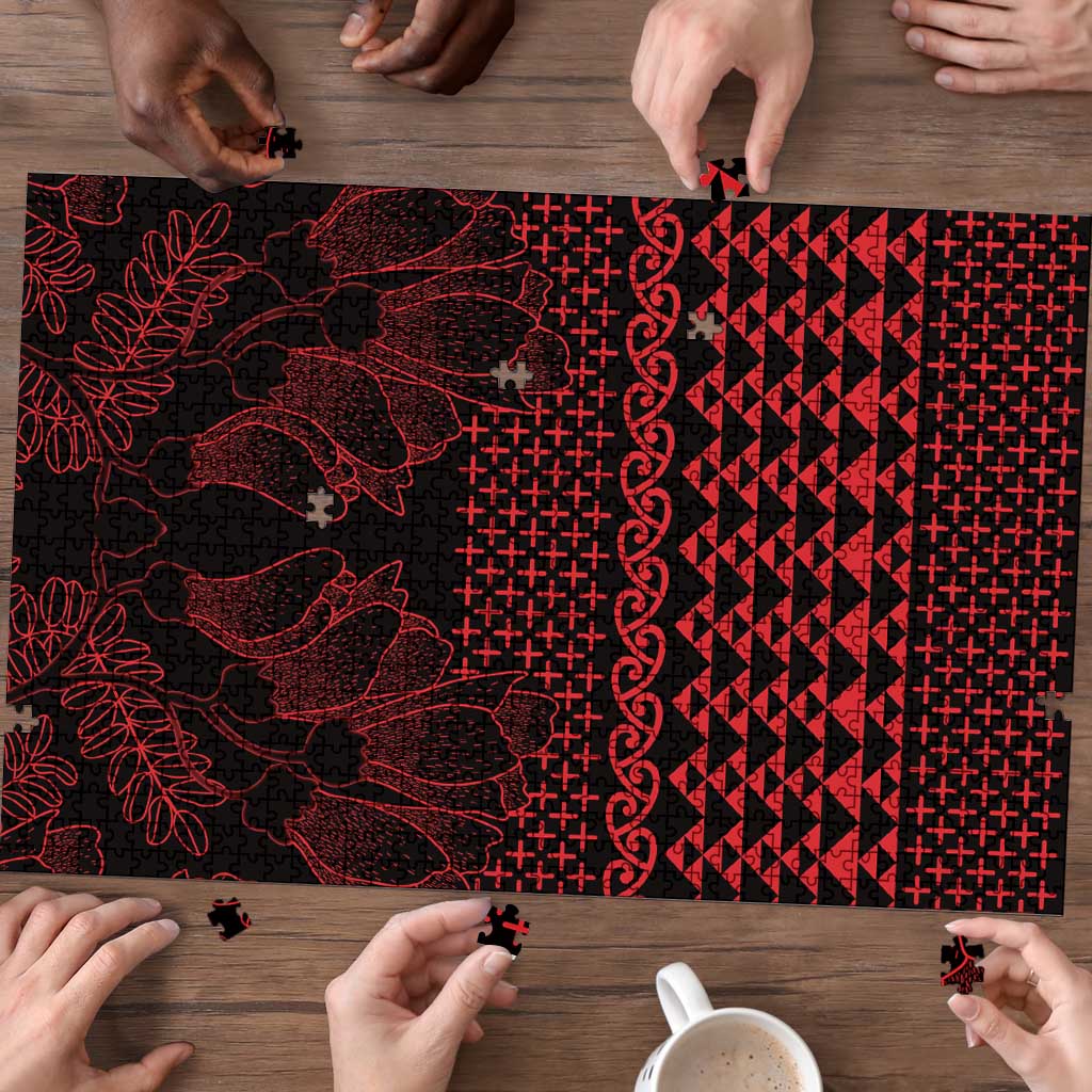 Red Taniko Kowhaiwhai Tukutuku Motif Puzzle LT9 - Polynesian Pride