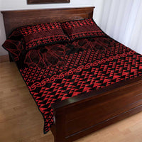 Red Taniko Kowhaiwhai Tukutuku Motif Quilt Bed Set