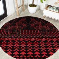 Red Taniko Kowhaiwhai Tukutuku Motif Round Carpet LT9 Red - Polynesian Pride