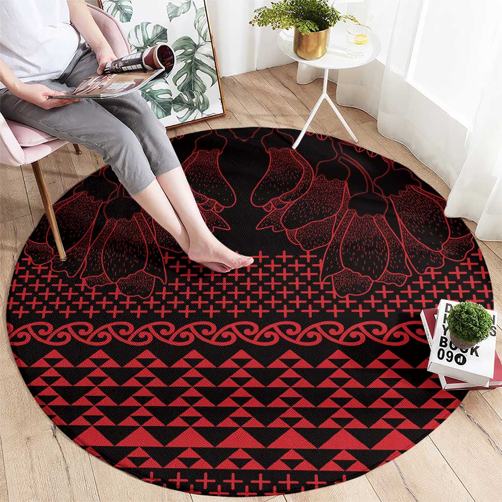 Red Taniko Kowhaiwhai Tukutuku Motif Round Carpet LT9 - Polynesian Pride