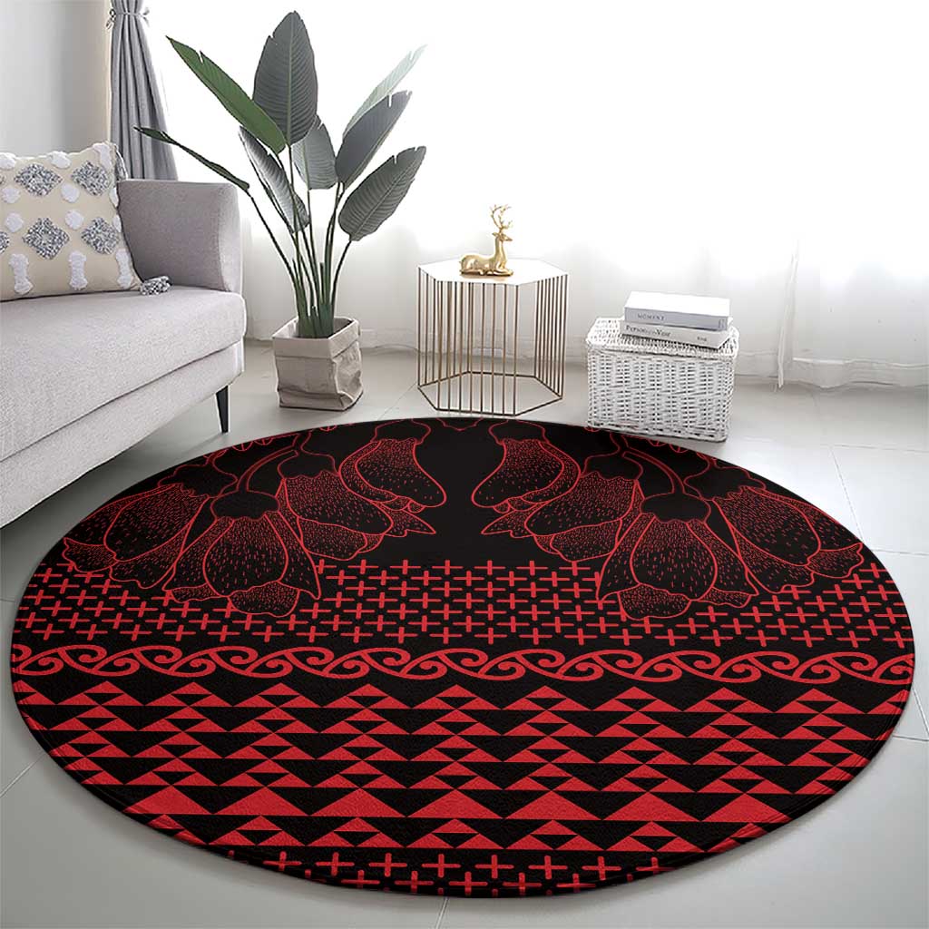 Red Taniko Kowhaiwhai Tukutuku Motif Round Carpet LT9 - Polynesian Pride