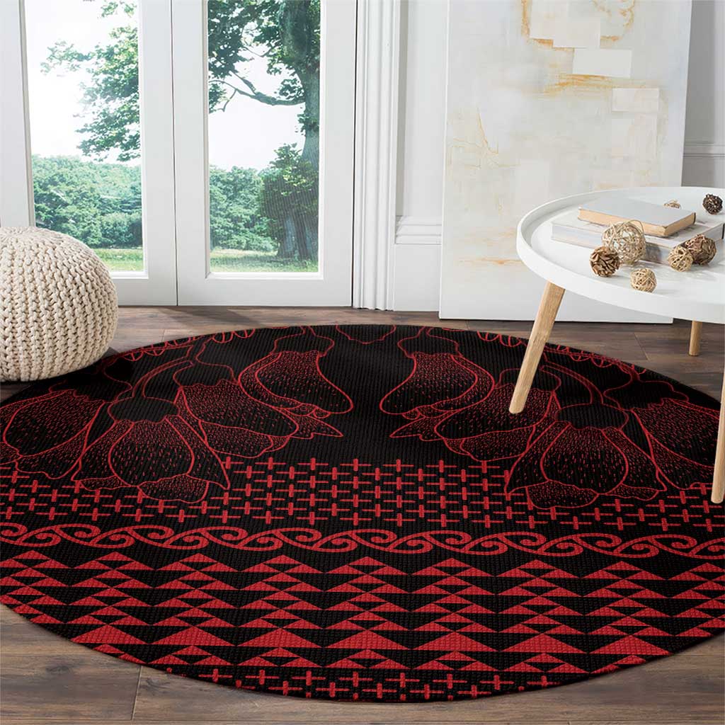 Red Taniko Kowhaiwhai Tukutuku Motif Round Carpet LT9 - Polynesian Pride