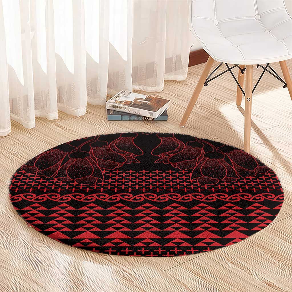 Red Taniko Kowhaiwhai Tukutuku Motif Round Carpet LT9 - Polynesian Pride