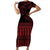 Red Taniko Kowhaiwhai Tukutuku Motif Short Sleeve Bodycon Dress