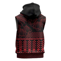 Red Taniko Kowhaiwhai Tukutuku Motif Sleeveless Hoodie LT9 - Polynesian Pride