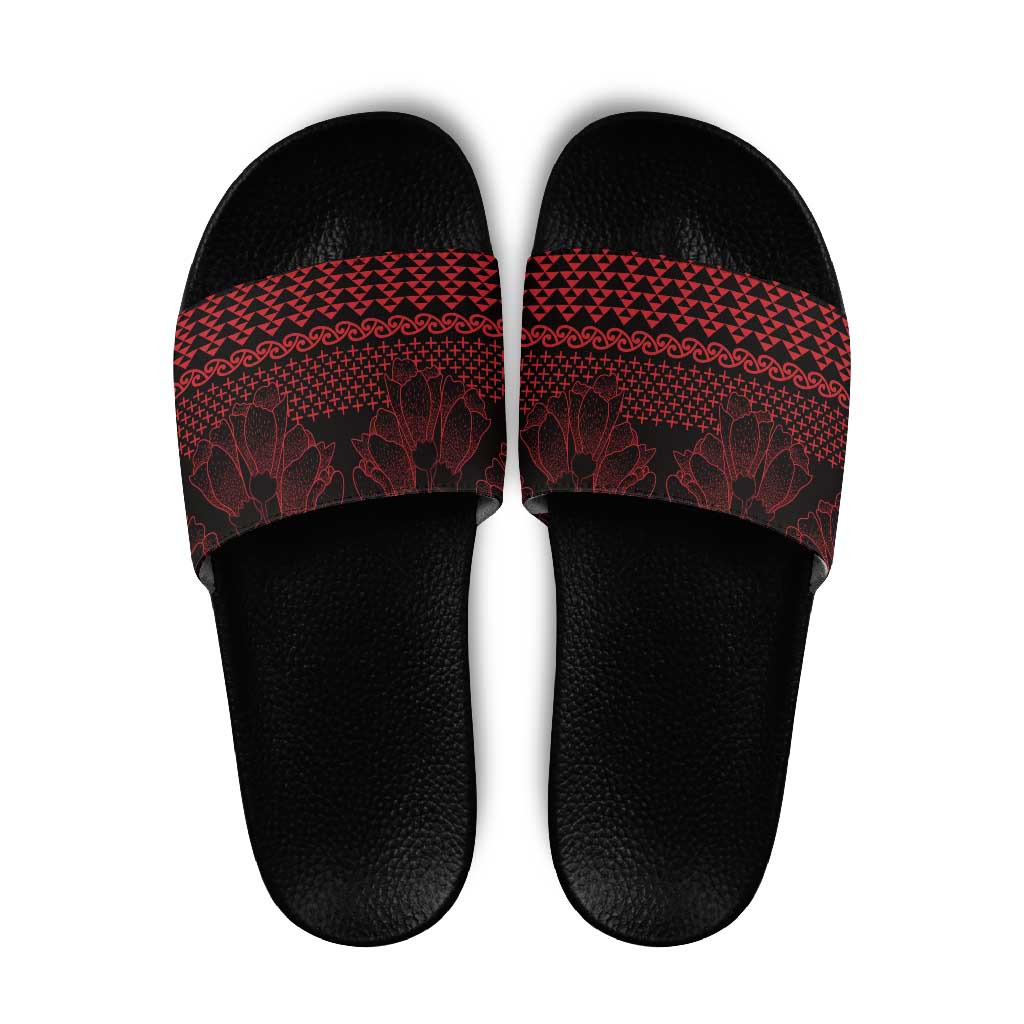Red Taniko Kowhaiwhai Tukutuku Motif Slide Sandals - Polynesian Pride