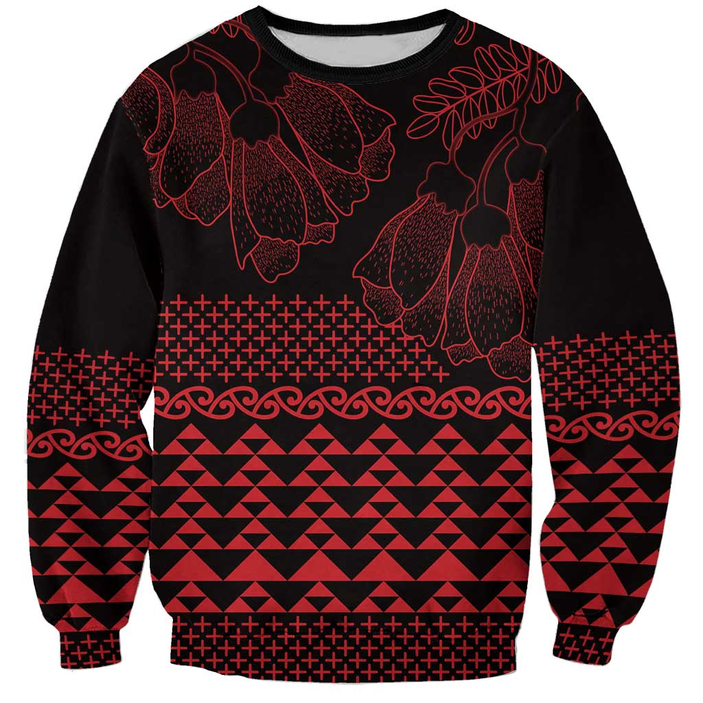 Red Taniko Kowhaiwhai Tukutuku Motif Sweatshirt