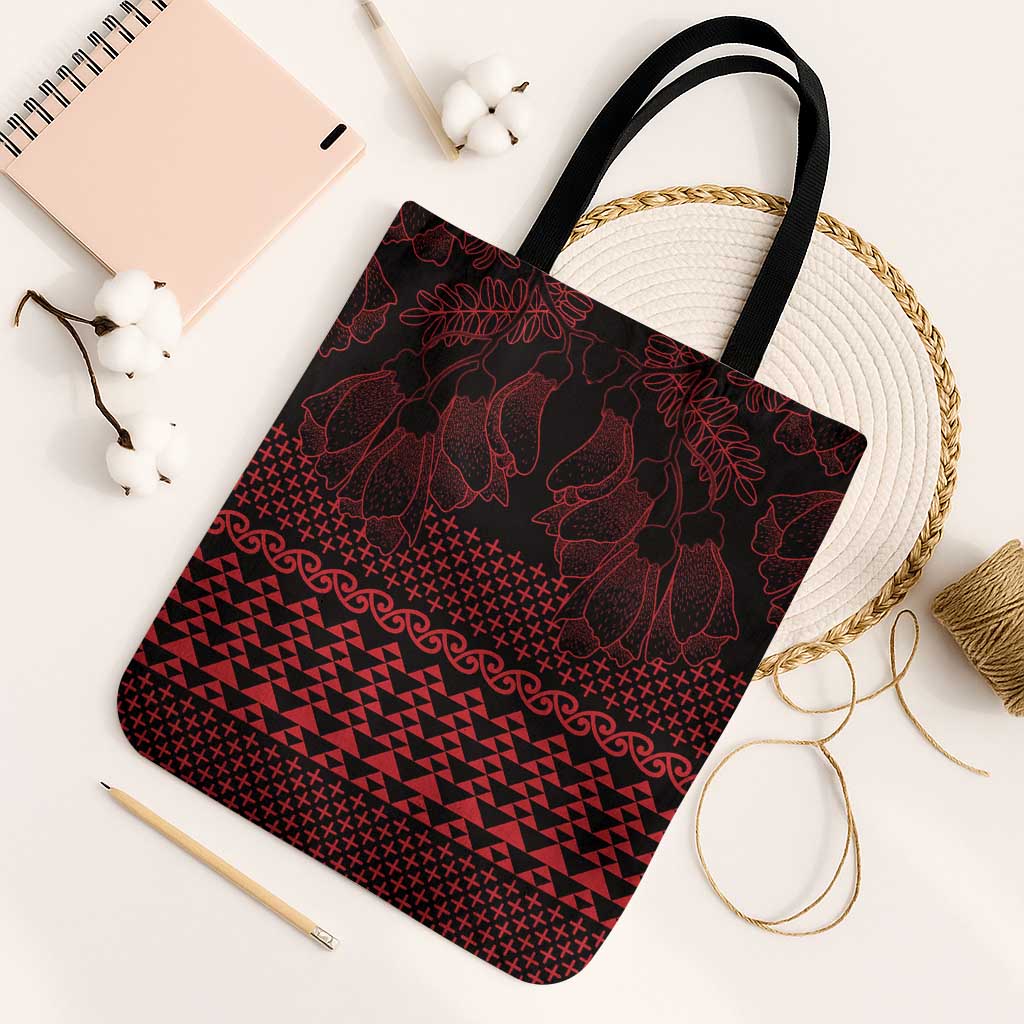 Red Taniko Kowhaiwhai Tukutuku Motif Tote Bag LT9 Black Strap One Size Red - Polynesian Pride