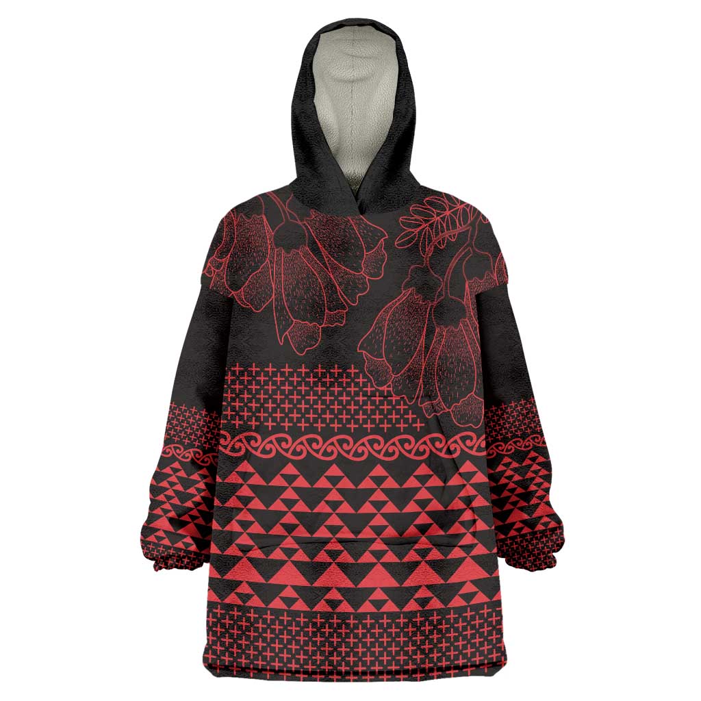 Red Taniko Kowhaiwhai Tukutuku Motif Wearable Blanket Hoodie