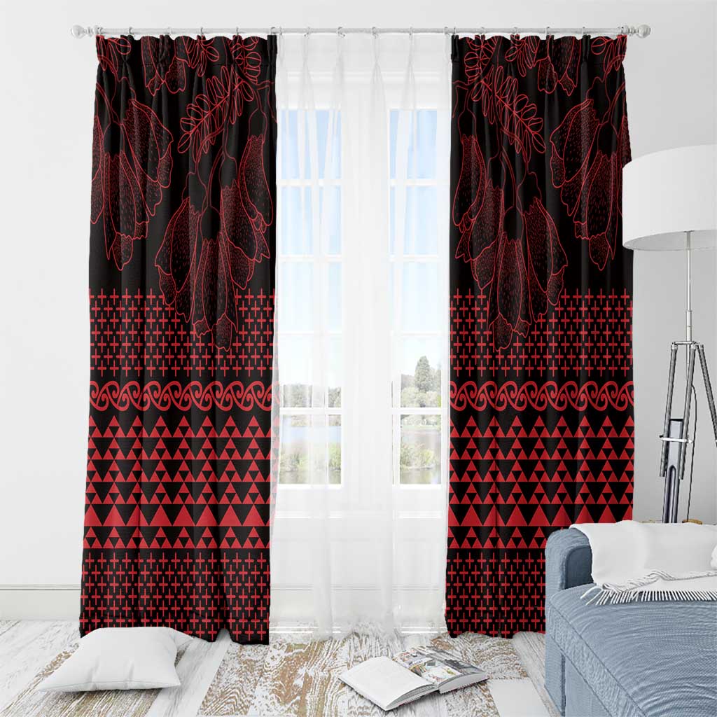 Red Taniko Kowhaiwhai Tukutuku Motif Window Curtain