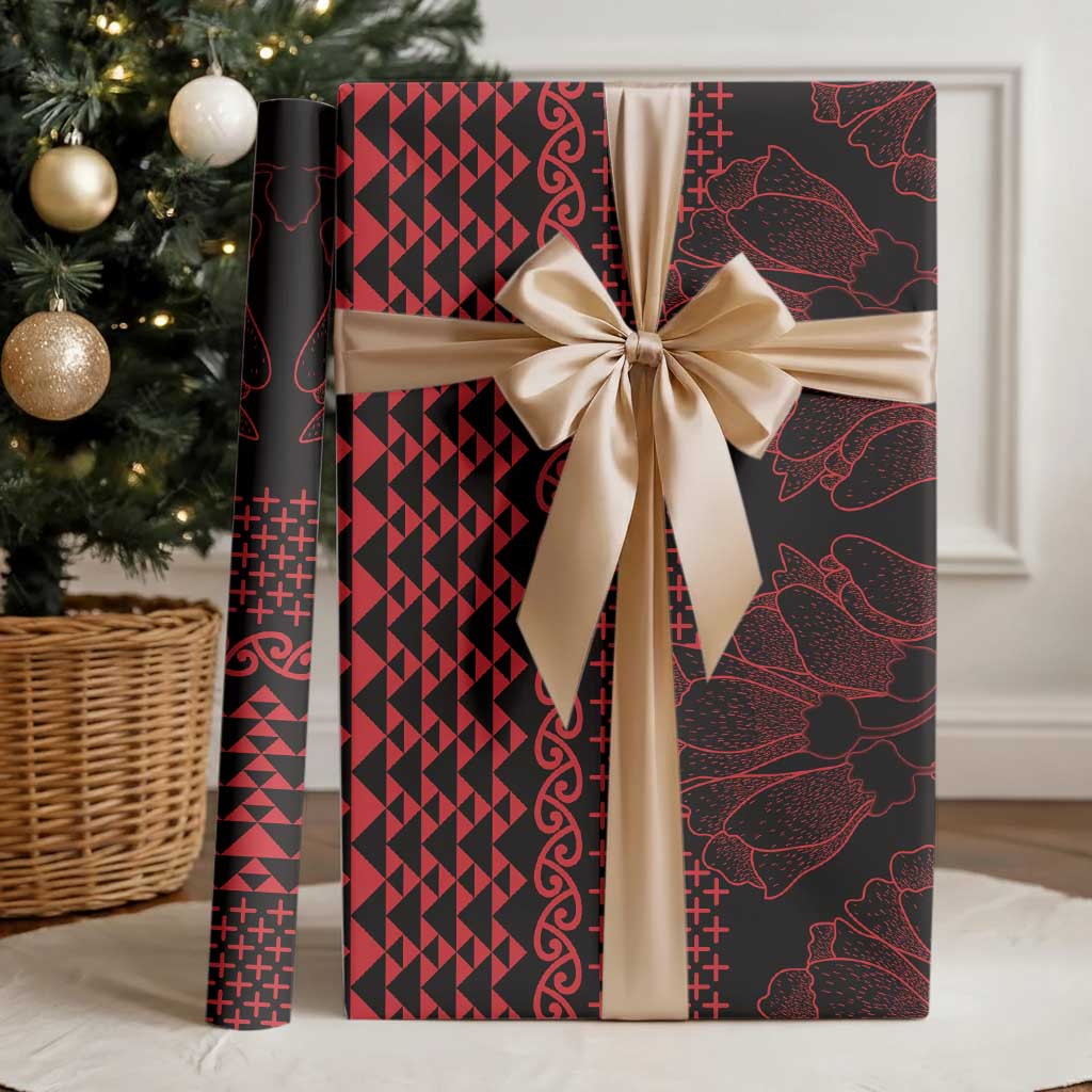 Red Taniko Kowhaiwhai Tukutuku Motif Wrapping Paper - Polynesian Pride