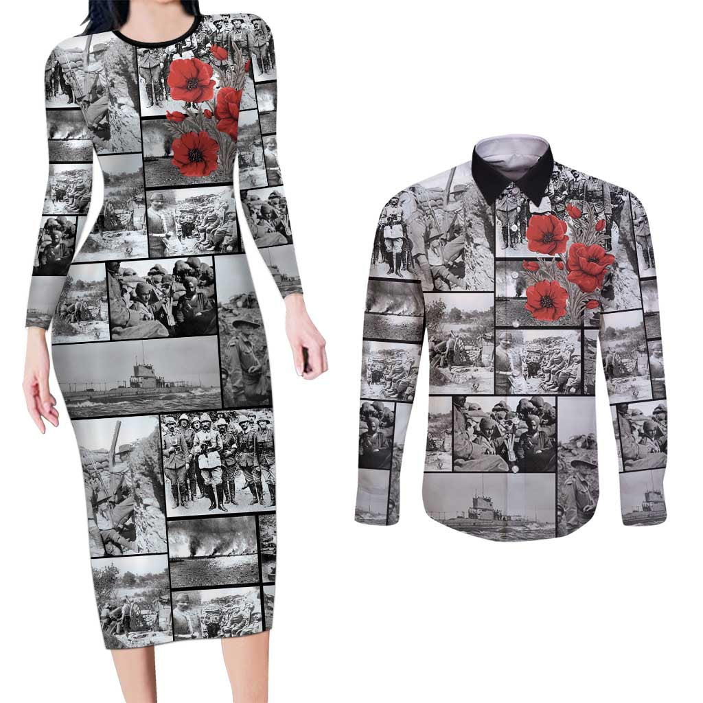 ANZAC Day Gallipoli Campaign Couples Matching Long Sleeve Bodycon Dress and Long Sleeve Button Shirt To The End They Remain